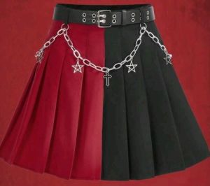 Adult Female Costumes to Hire - Grunge Punk  - black & red skirt, belt with chain  - M